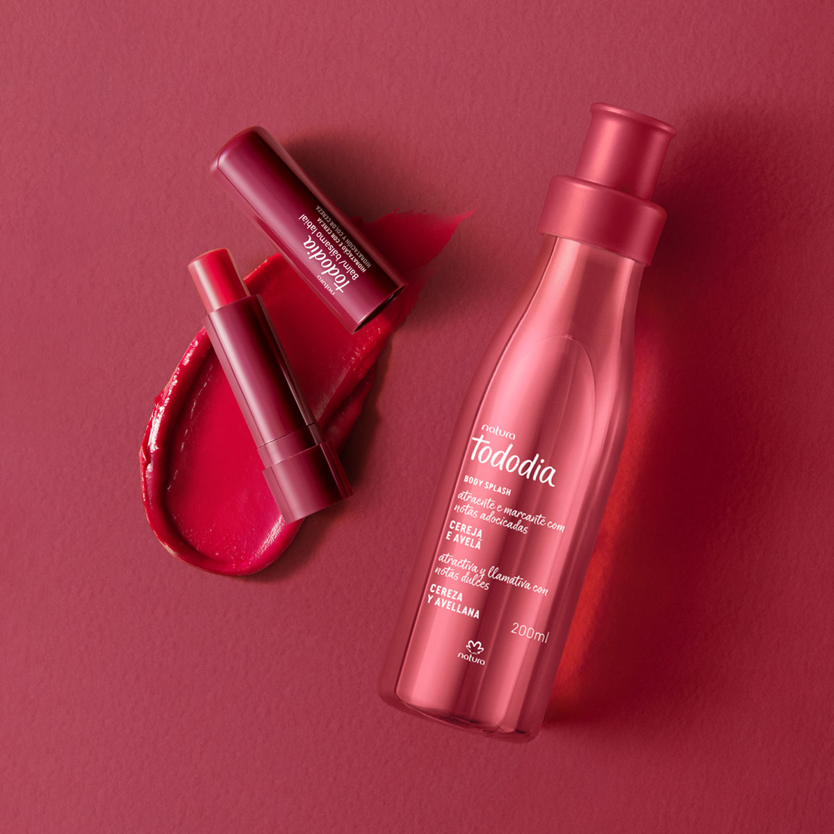 Kit Body Splash e Balm Labial Tododia Cereja e Avelã
