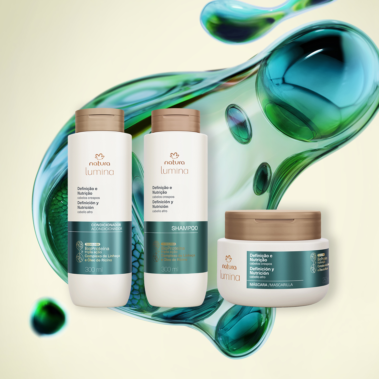Kit Lumina Cabelos Crespos Shampoo, Condicionador e Máscara (3 produtos)