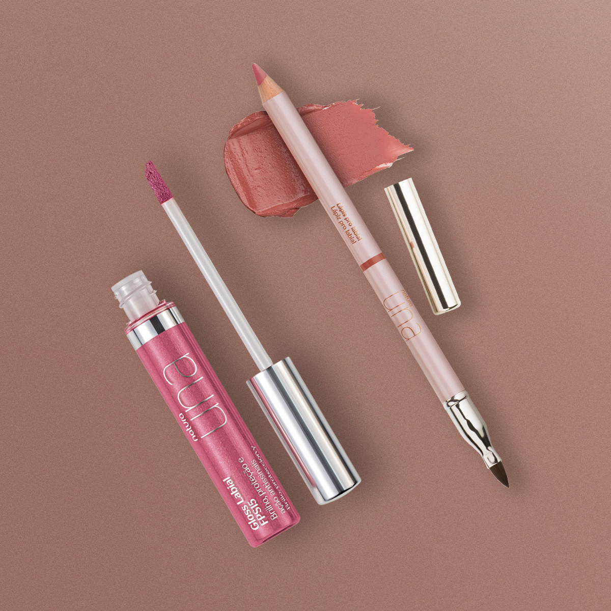 Kit Una Gloss Pink 100 Com Lapis Rose 2 Produtos