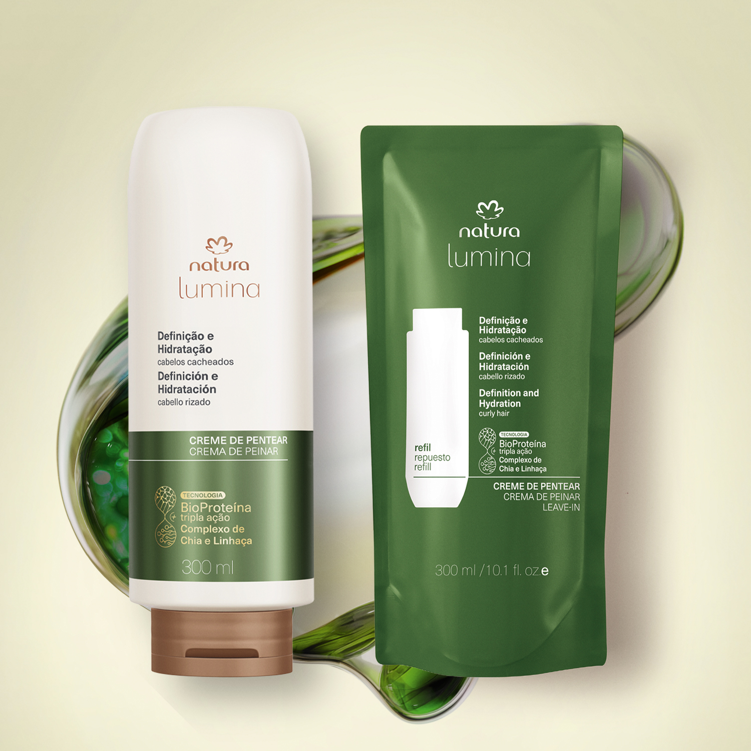 Kit Creme de Pentear Lumina Definição e Hidratação de Cabelos Cacheados com Refil (2 produtos)
