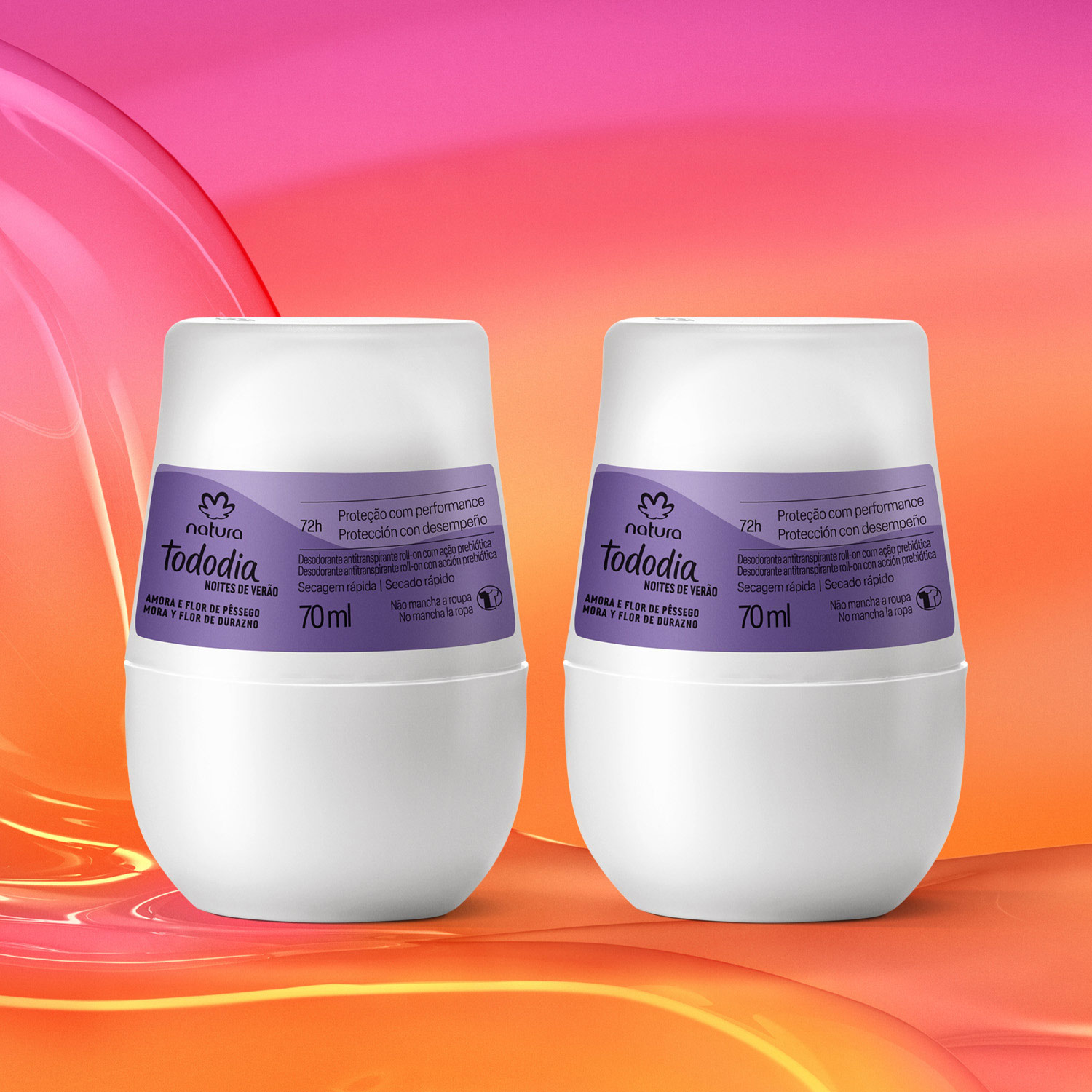 Kit Desodorante Antitranspirante Roll-on Tododia Amora e Flor de Pêssego (2 unidades)