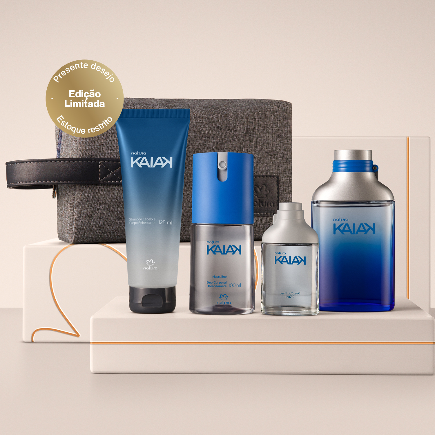 Presente Natura Kaiak Masculino Completo com Nécessaire (5 produtos)