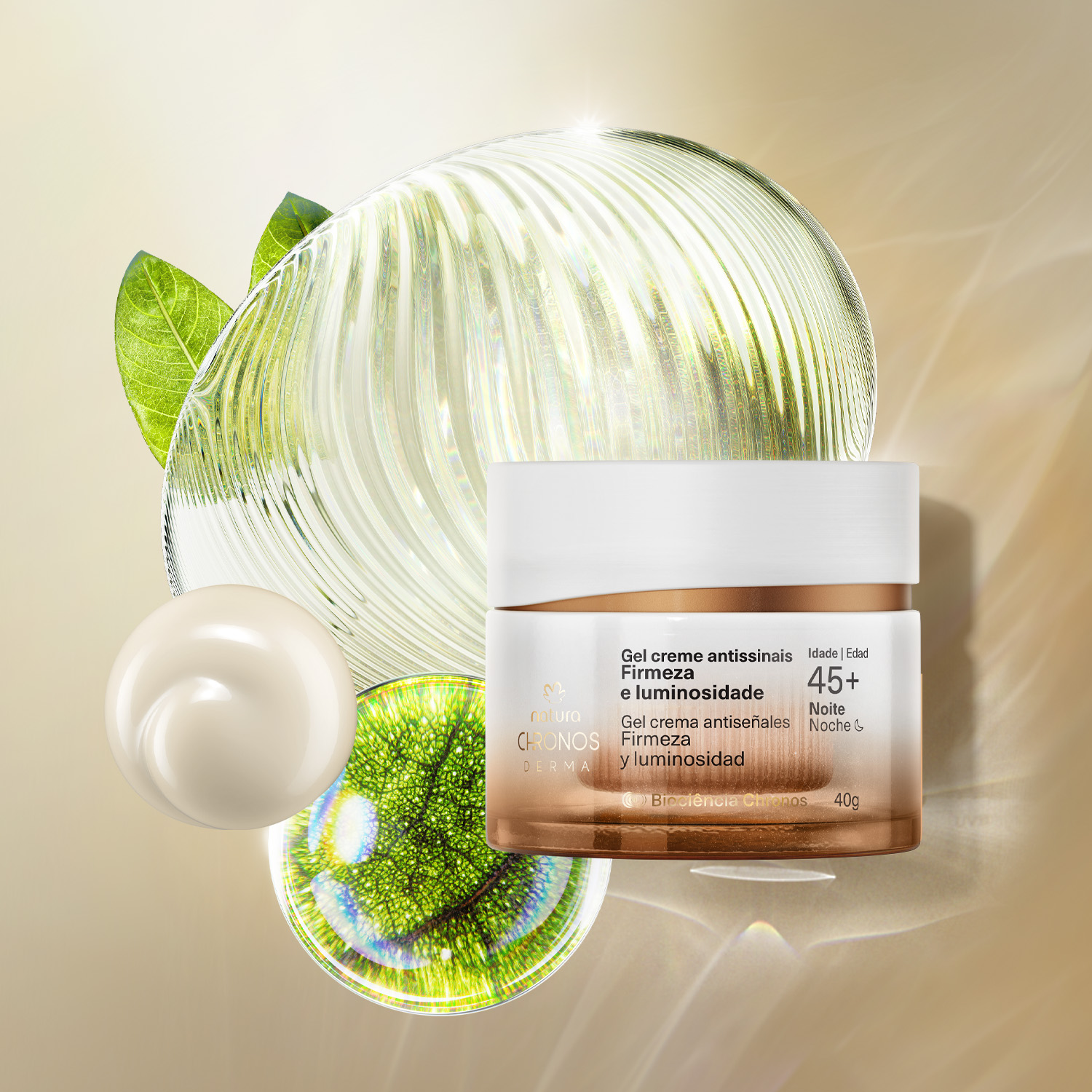 Gel Creme Antissinais Firmeza e Luminosidade 45+ Noite Chronos Derma