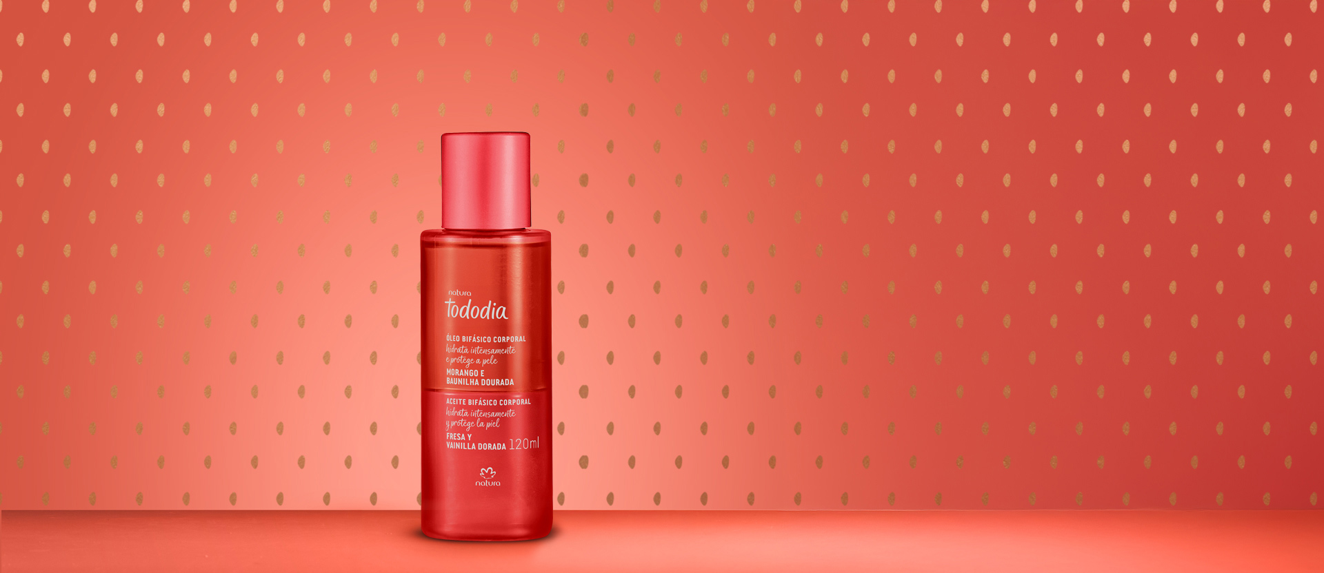 Óleo Bifásico Corporal Tododia Morango e Baunilha Dourada