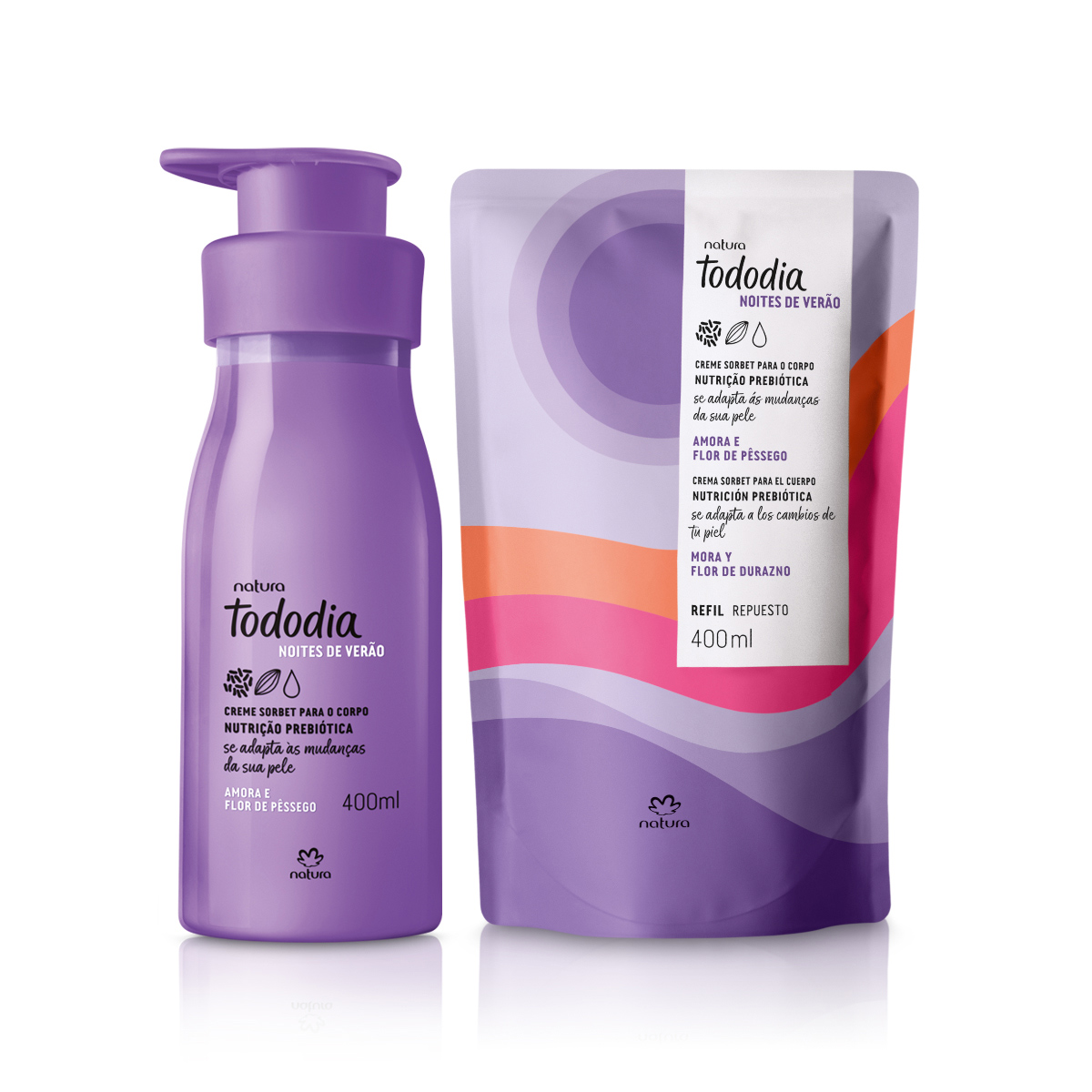 Kit Creme Sorbet Desodorante Nutritivo para o Corpo Tododia Amora e Flor de Pêssego com Refil