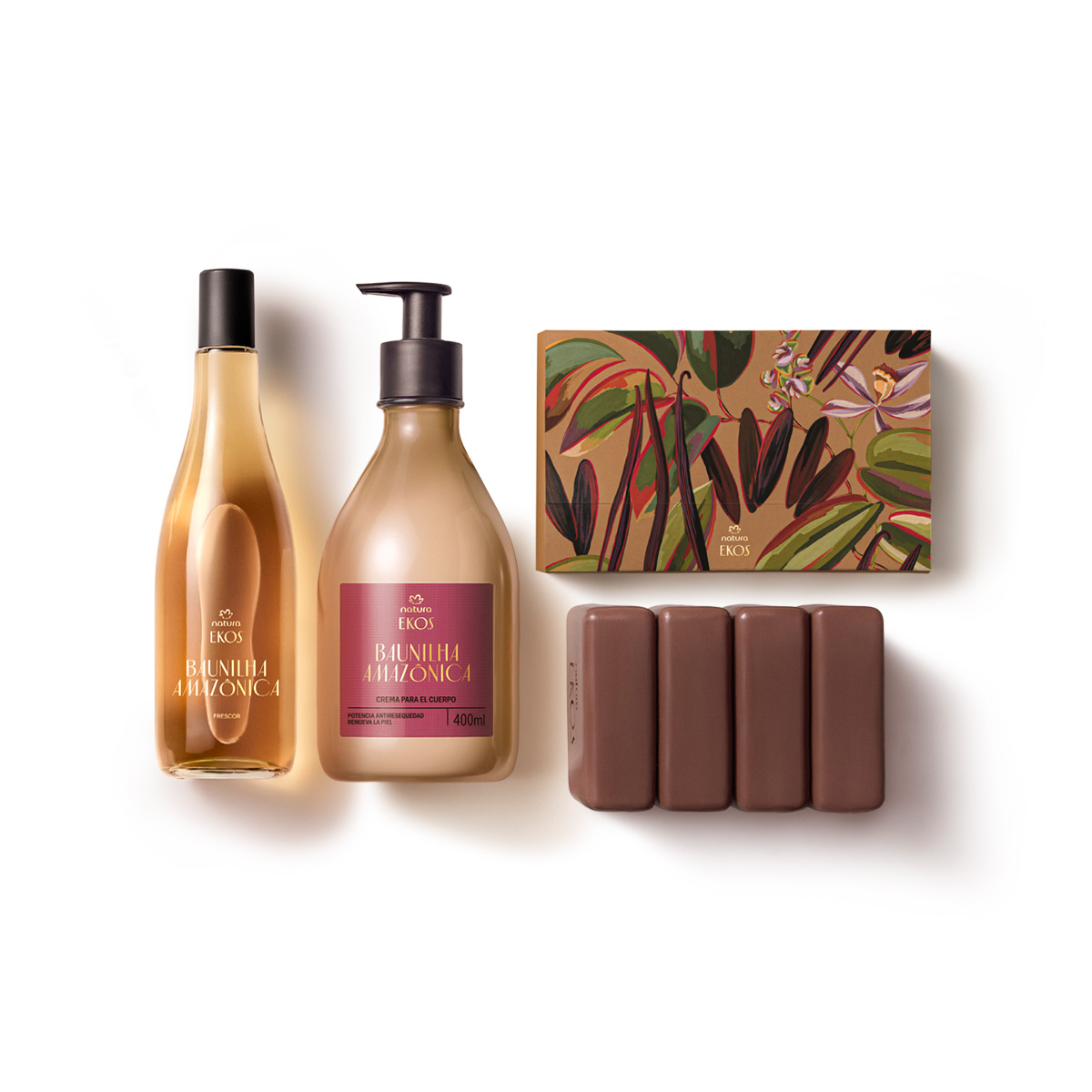Kit Ekos Creme para o Corpo, Sabonete em Barra e Colônia Baunilha Amazônica (3 produtos)
