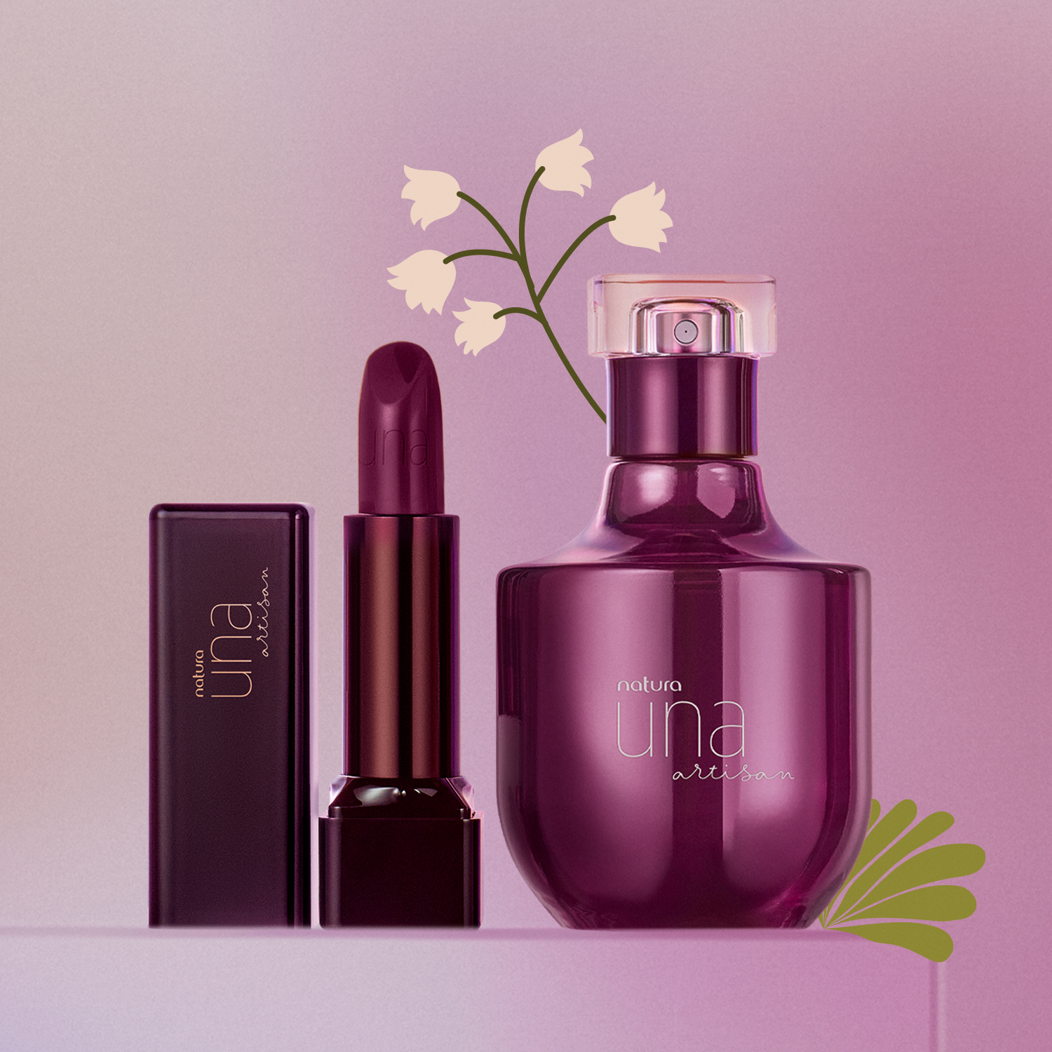 Kit Una Artisan Deo Parfum e Batom Roxo