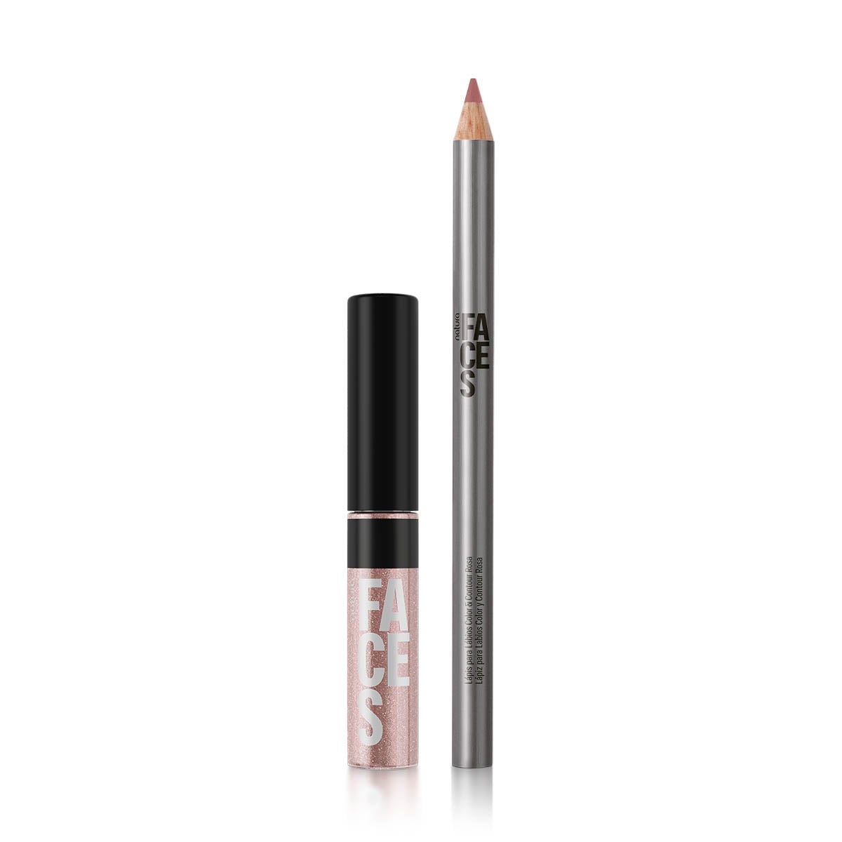 Kit Faces Lip Combo Gloss Sparkle Glass e Lápis Rosa