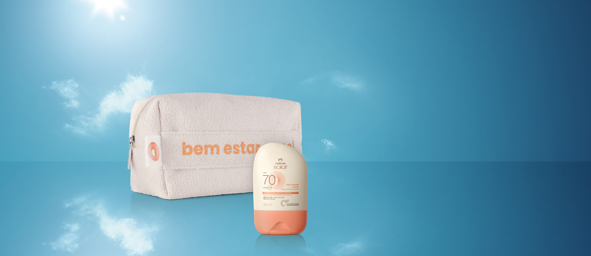 Kit Protetor Solar Facial Pele Normal a Seca FPS 70 e Nécessaire Natura Solar