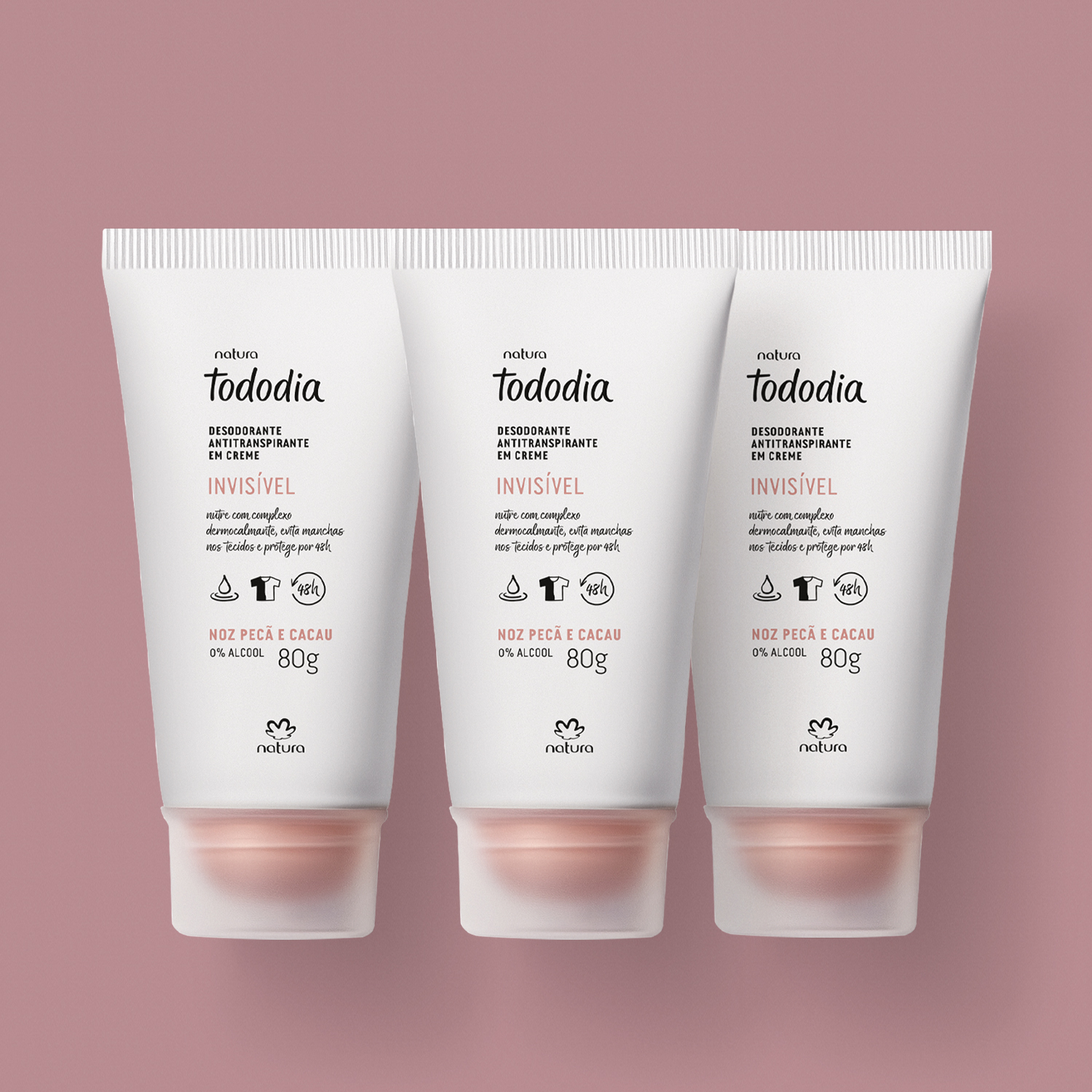 Kit Desodorante Antitranspirante em Creme Tododia Noz Pecã e Cacau (3 unidades)