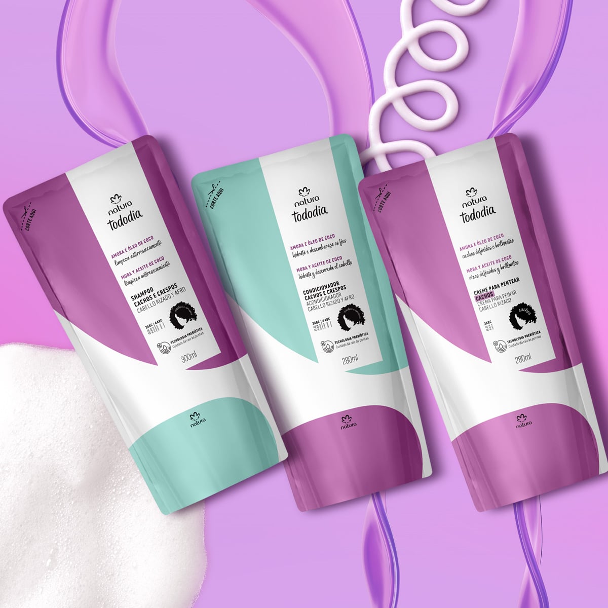 Kit Refil Tododia Shampoo, Condicionador e Creme de pentear para Cachos