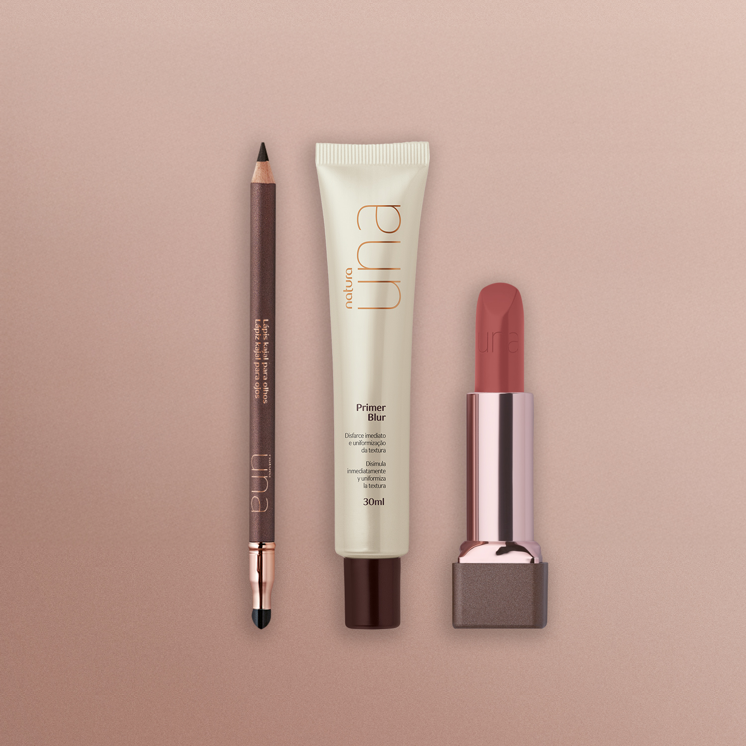 Kit Una Primer Blur, Lápis Kajal Preto e Batom CC Nude 2C (3 produtos)