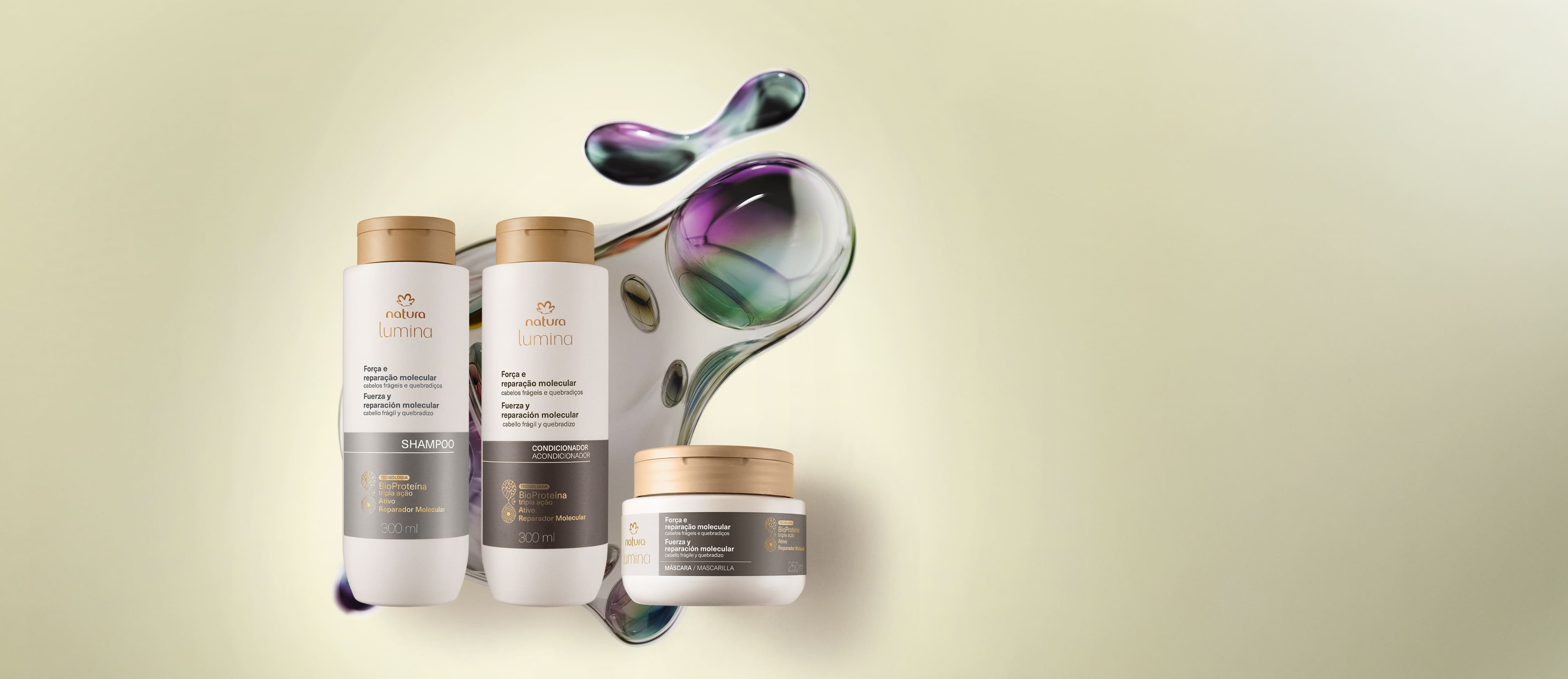 Kit Shampoo, Condicionador e Máscara Lumina Força e Reparação Molecular (3 produtos)