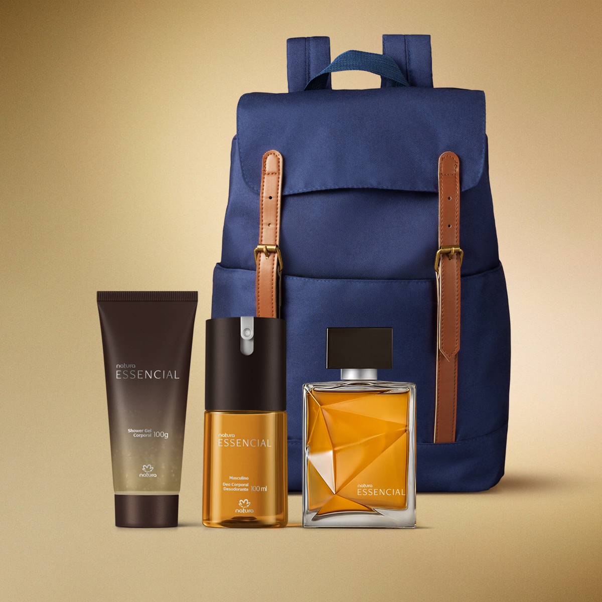 Presente Natura Essencial Masculino Completo com Mochila (4 produtos)