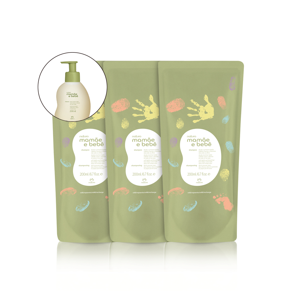 Kit Refil Shampoo Mamãe e Bebê (3 unidades) Kit Refil Shampoo Mamãe e Bebê (3 unidades)