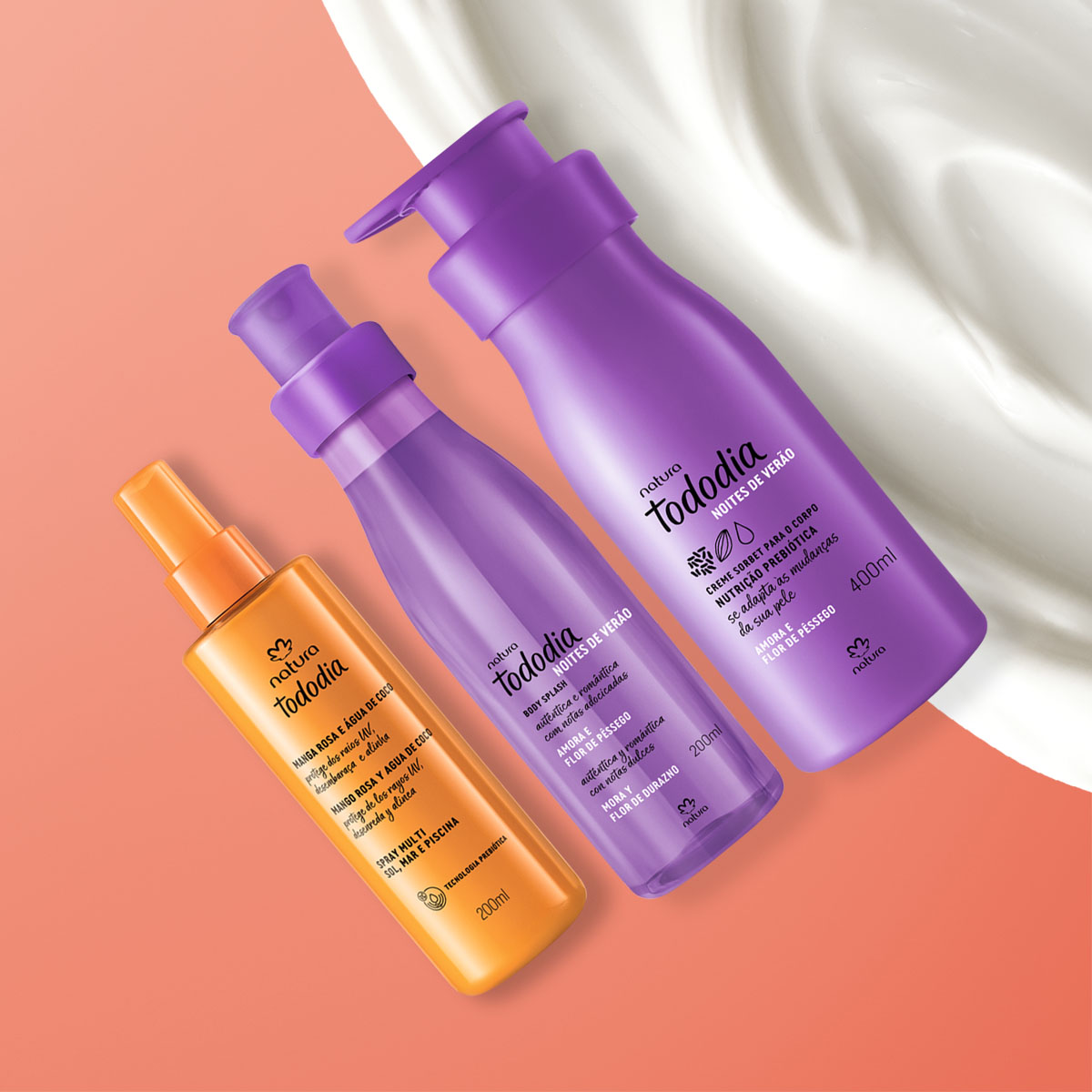 Kit Verão Tododia Amora e Flor de Pêssego Creme Corporal, Body Splash e Spray Capilar