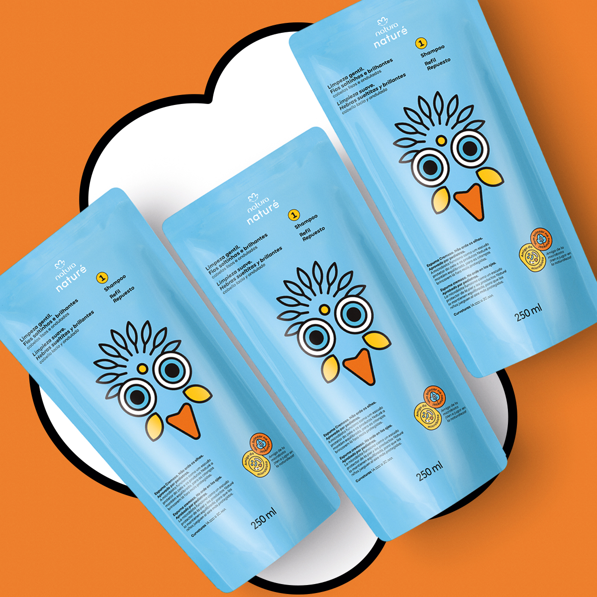 Kit Refil Shampoo para Cabelos Lisos e Ondulados Naturé (3 unidades)