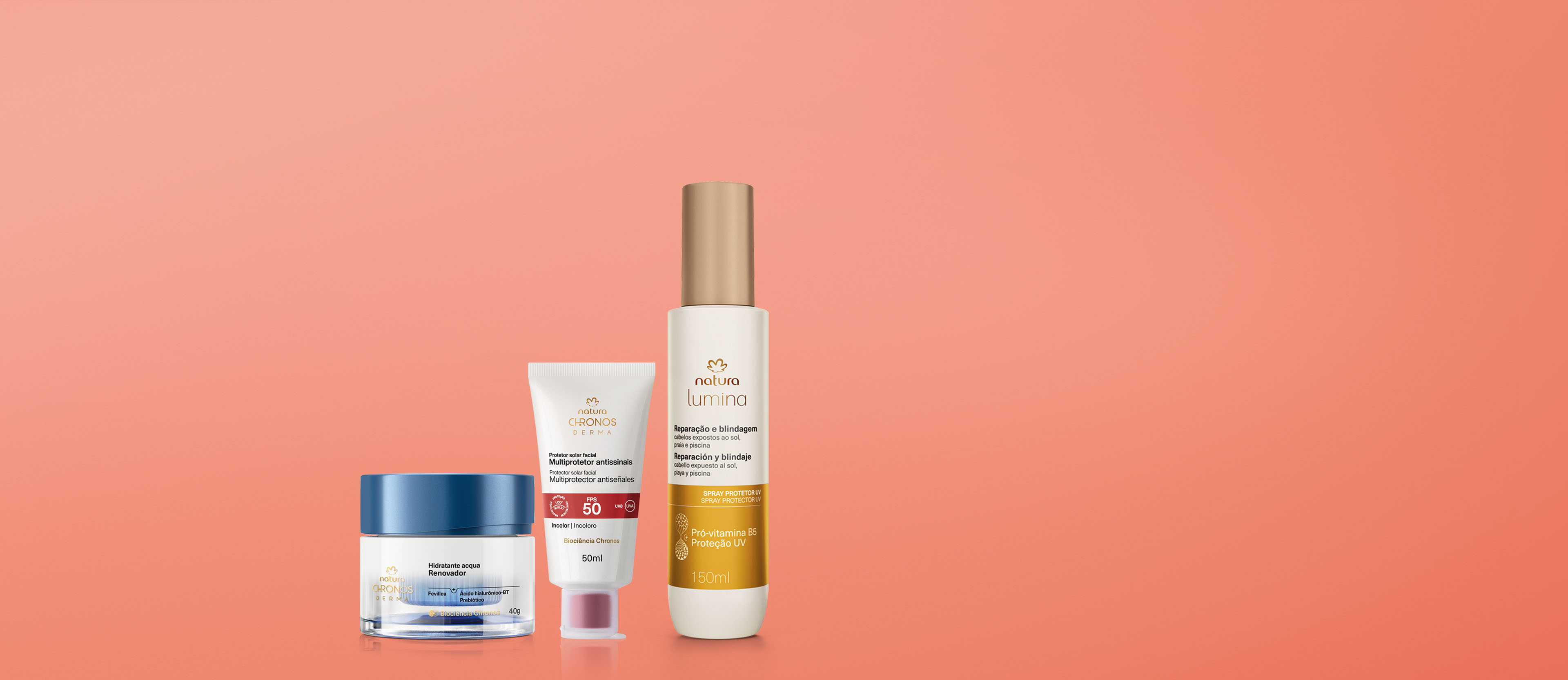 Kit Verão Protetor Solar, Hidratante Facial e Spray Capilar