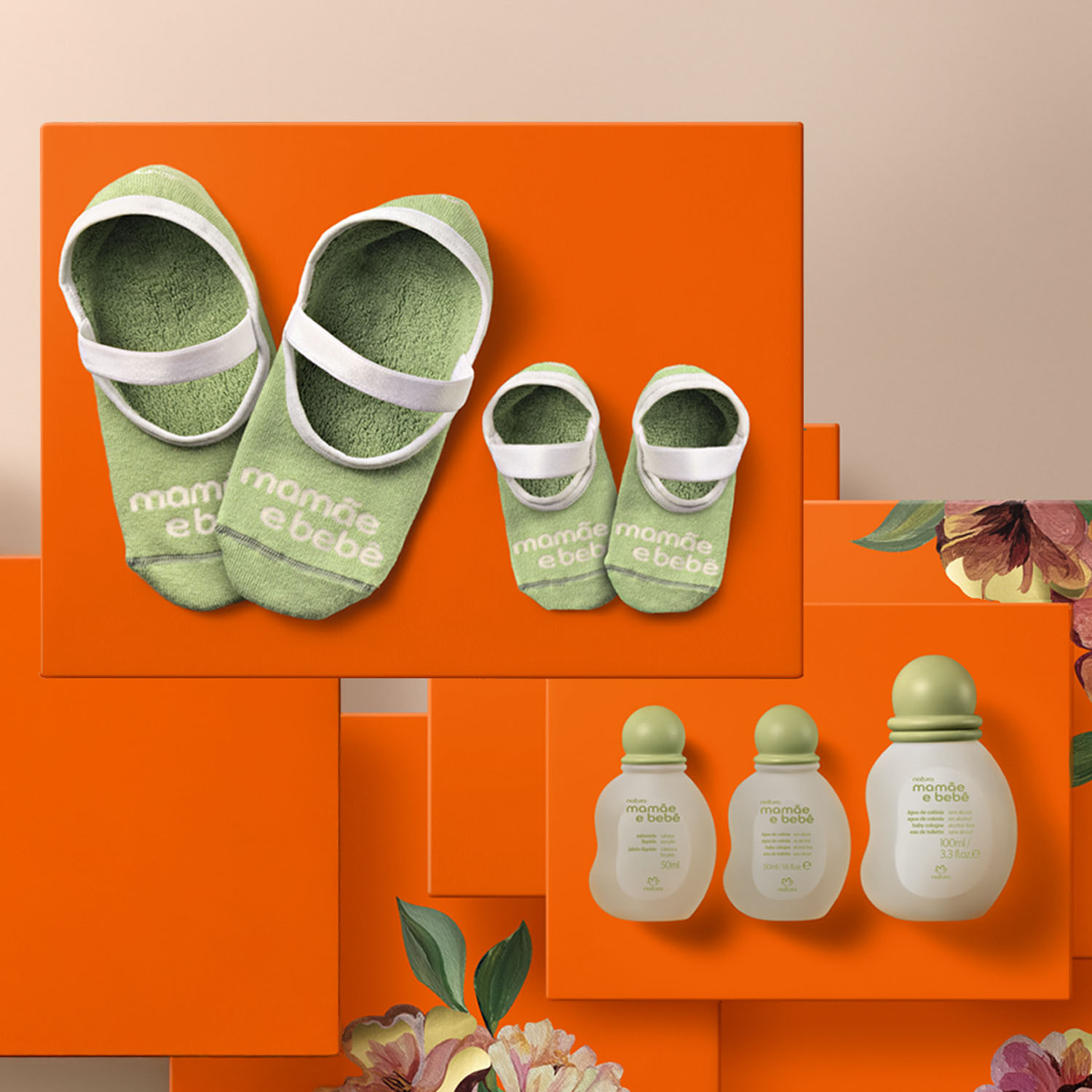 Presente Dia das Mães Natura Mamãe e Bebê Clássico com meias