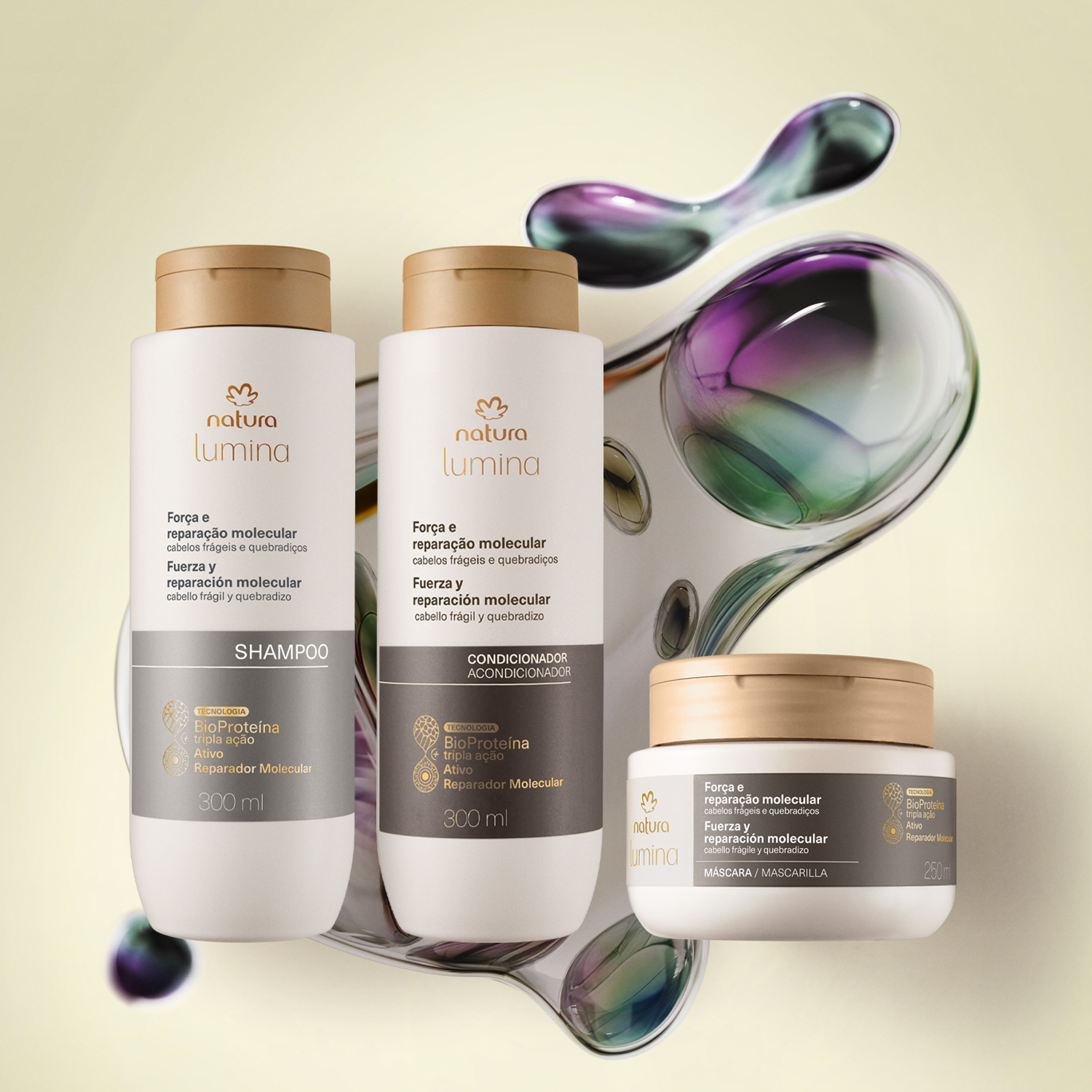 Kit Shampoo, Condicionador e Máscara Lumina Força e Reparação Molecular (3 produtos)