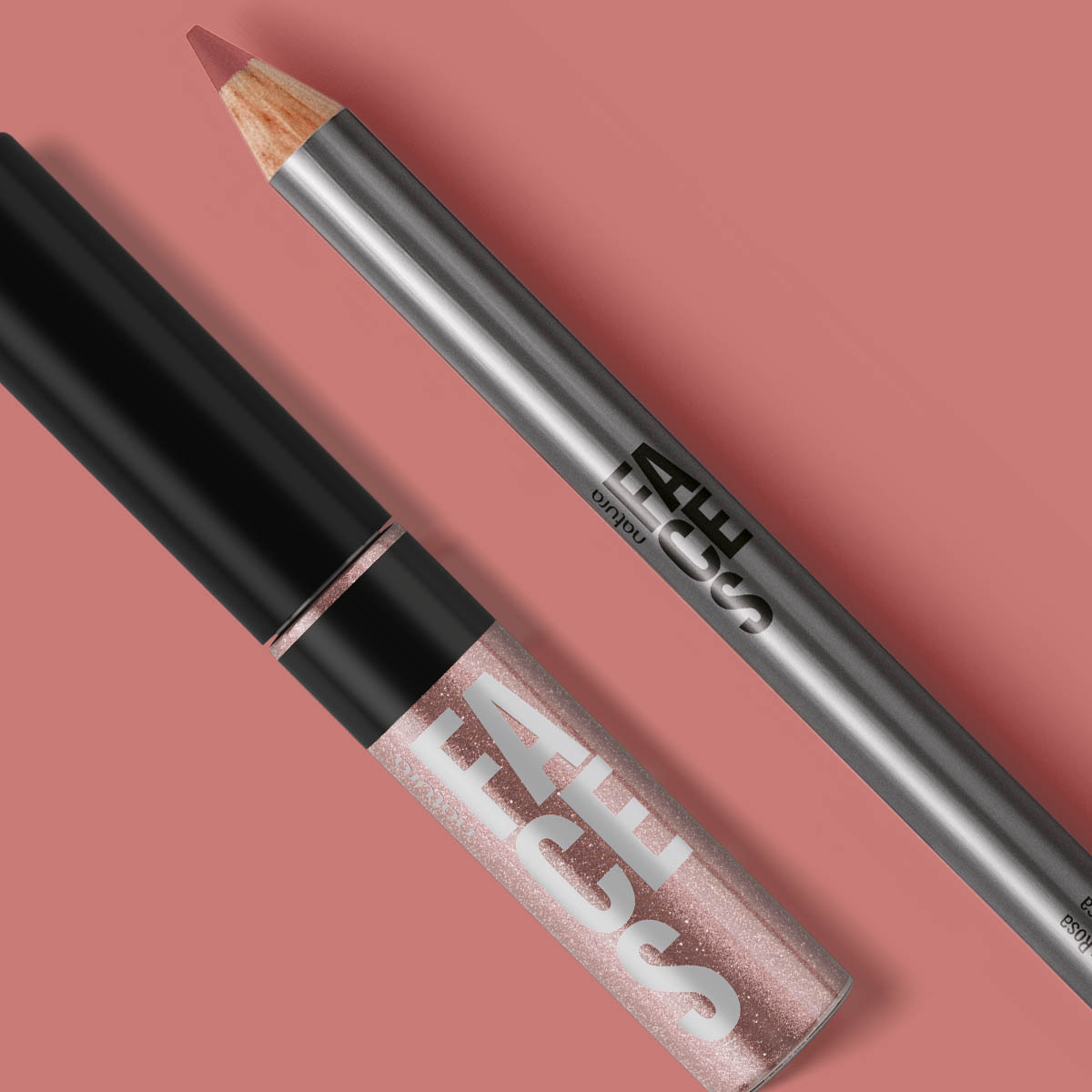 Kit Faces Lip Combo Gloss Sparkle Glass e Lápis Rosa