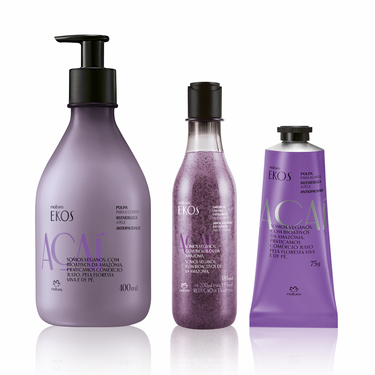 Kit Ekos Açaí Esfoliante e Hidratante Corpo e Mãos (3 produtos)