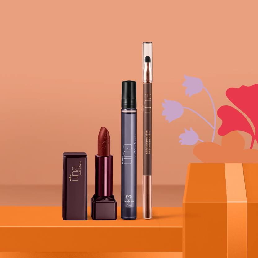 Presente Natura Una Artisan Deo Parfum, Batom e Lápis (3 produtos)