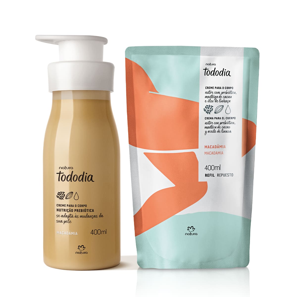 Kit Creme Desodorante Nutritivo Corporal Tododia Macadâmia com Refil