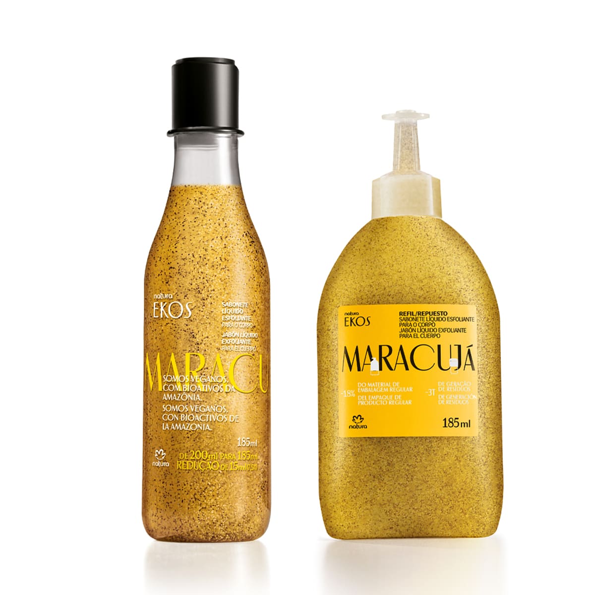 Kit Sabonete Líquido Esfoliante Ekos Maracujá com Refil 2 un de 185 ml