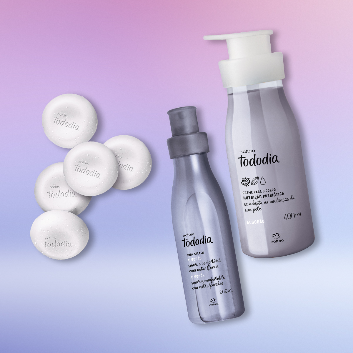 Kit Tododia Algodão com Hidratante, Body Splash e Sabonete em Barra (3 produtos)