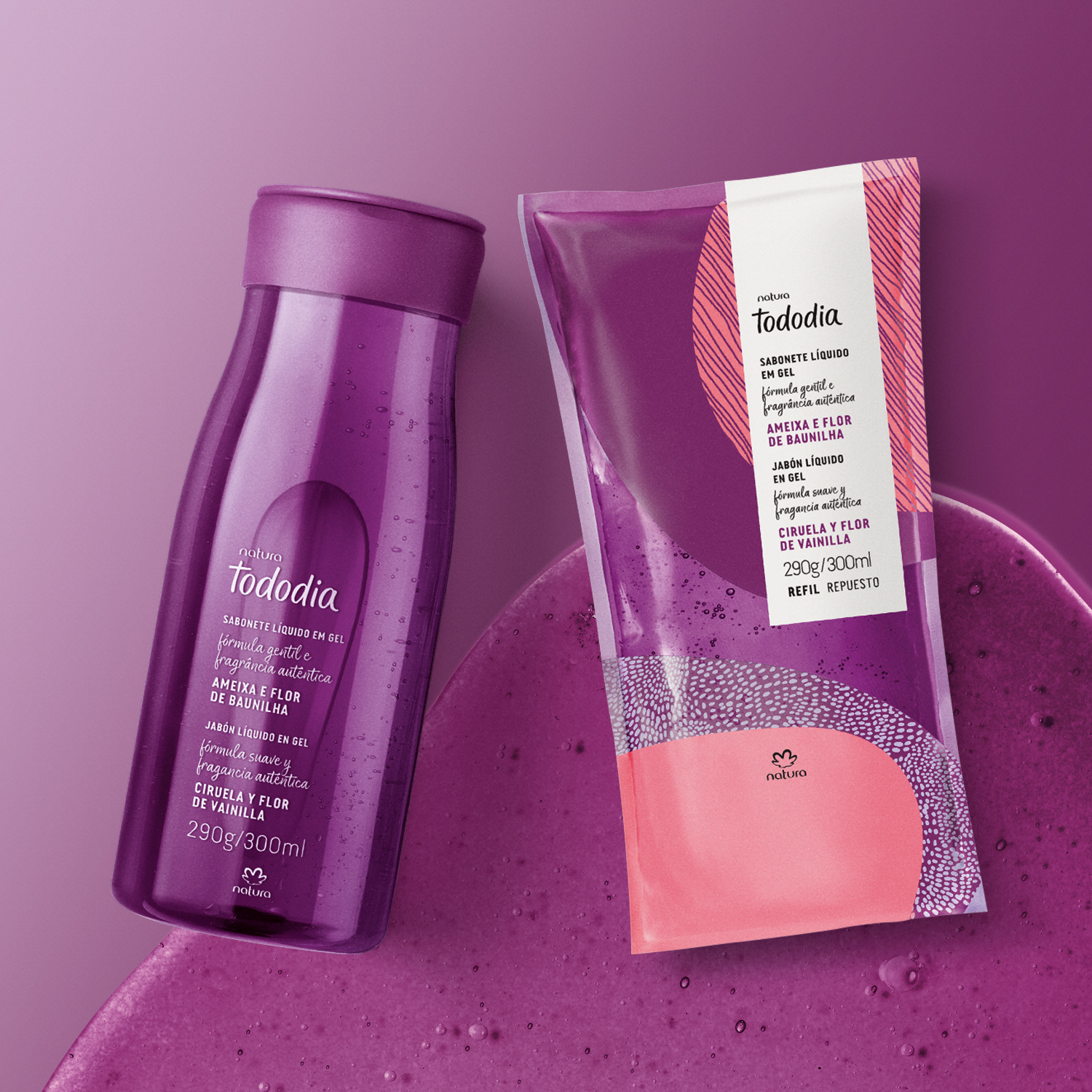 Kit Sabonete Líquido Gel Tododia Ameixa e Flor de Baunilha com Refil (2 produtos)
