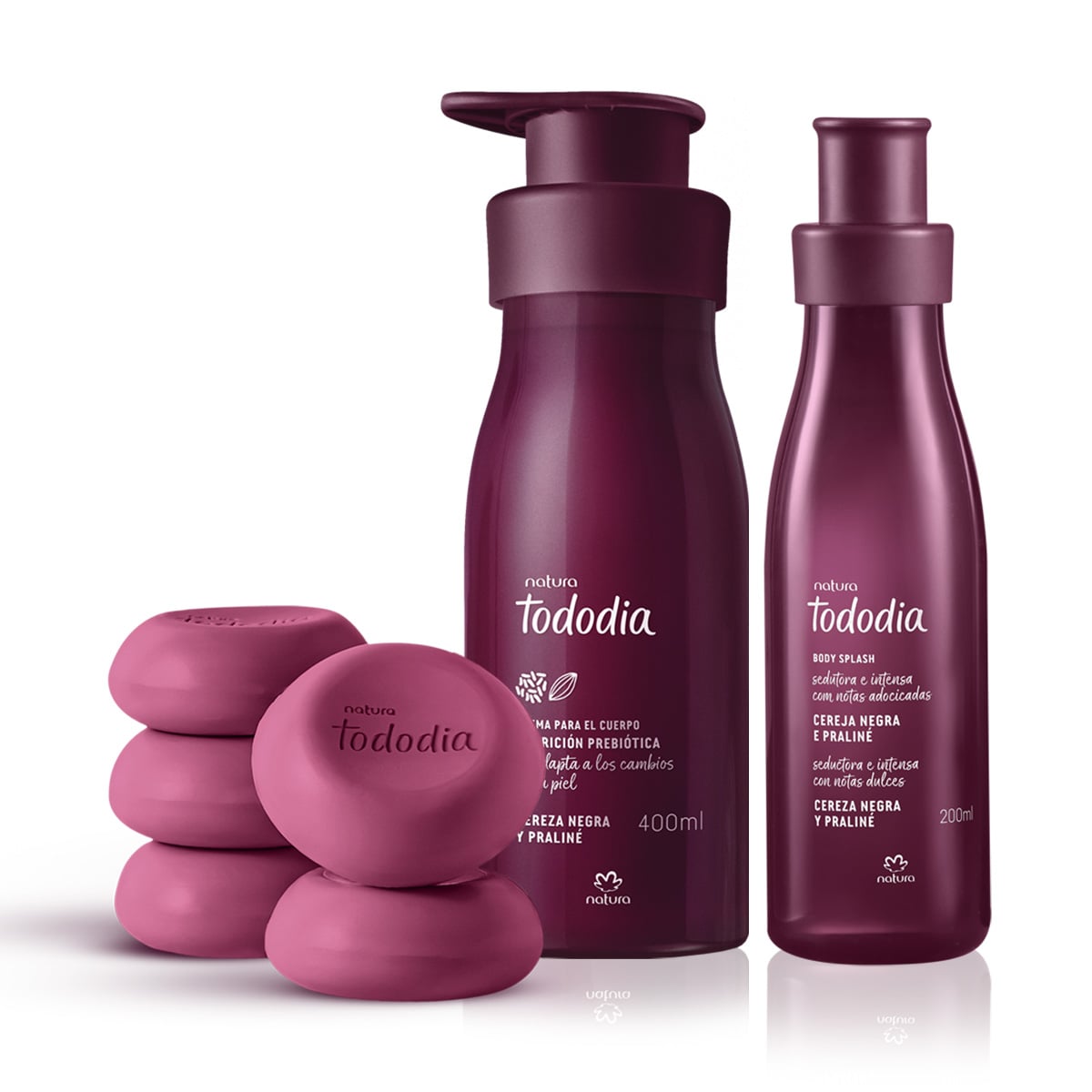 Kit Creme, Body Splash e Sabonete Natura Tododia Cereja Negra e Pralin&eacute; (3 produtos)
