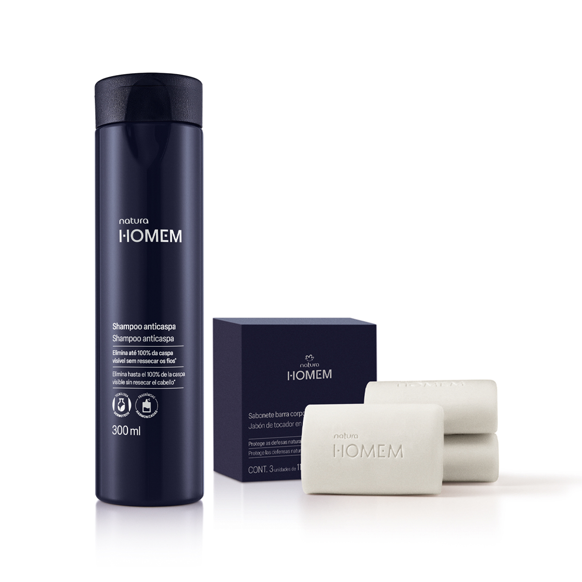 Kit Shampoo Anticaspa e Sabonete Corpo e Barba Natura Homem (2 produtos)
