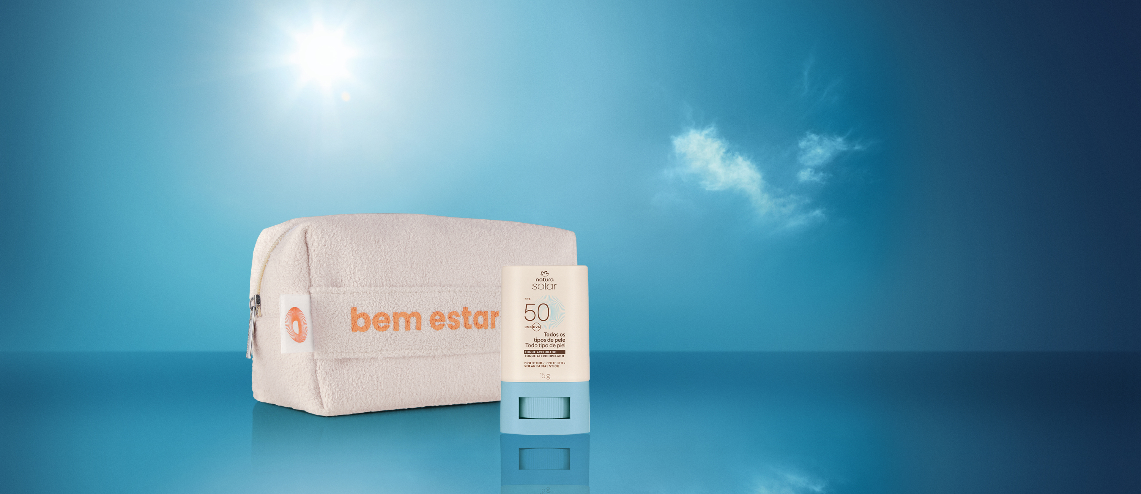 Kit Protetor Solar Facial Stick FPS 50 e Nécessaire Natura Solar