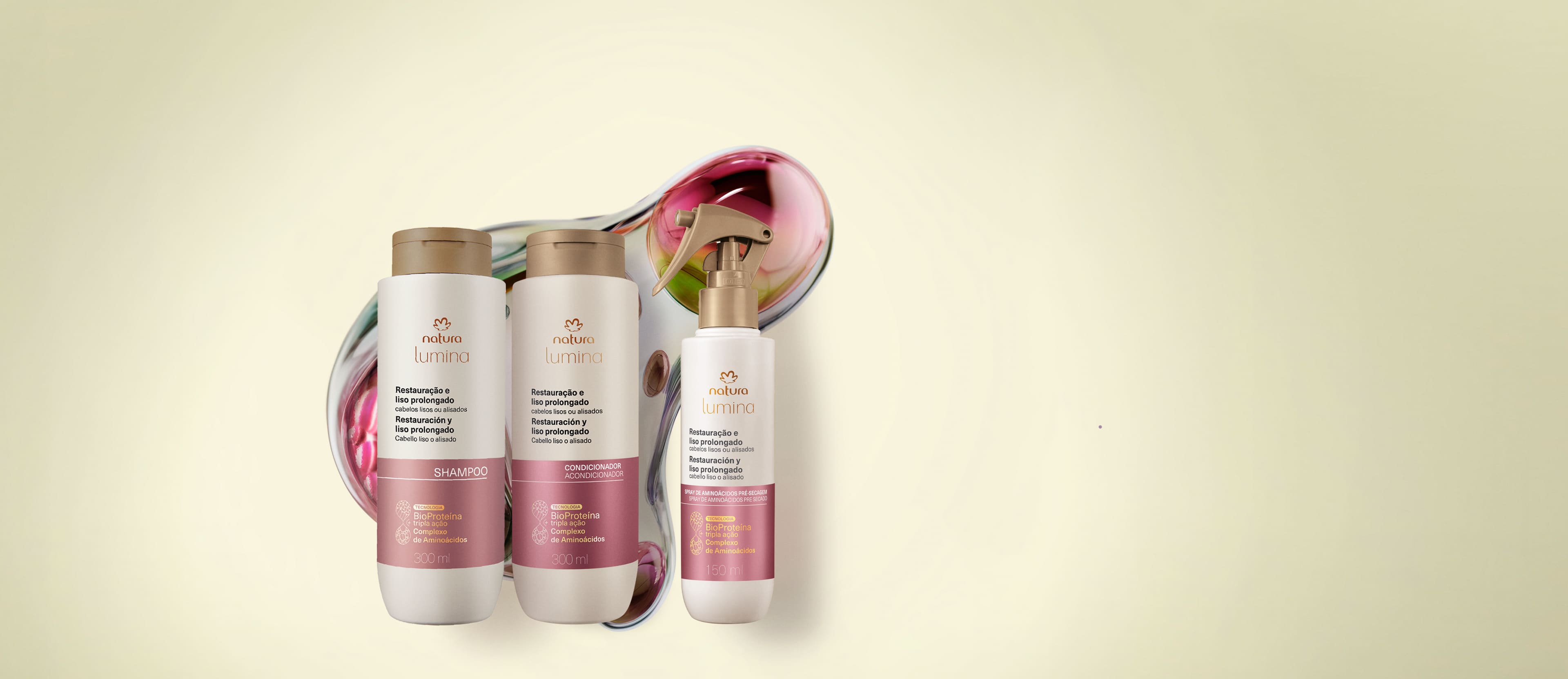 Kit Shampoo, Condicionador e Spray Lumina para Restauração e Liso Prolongado (3 produtos)