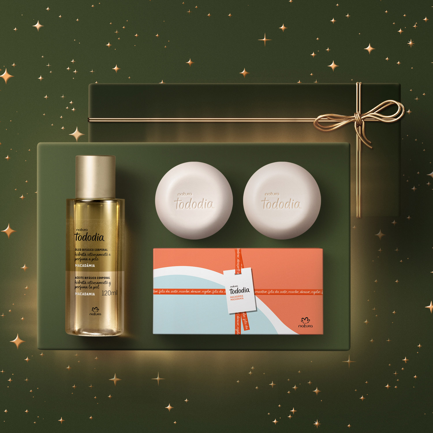 Kit Sabonetes em Barra e Óleo Bifásico Desodorante Hidratante Corporal Tododia Macadâmia