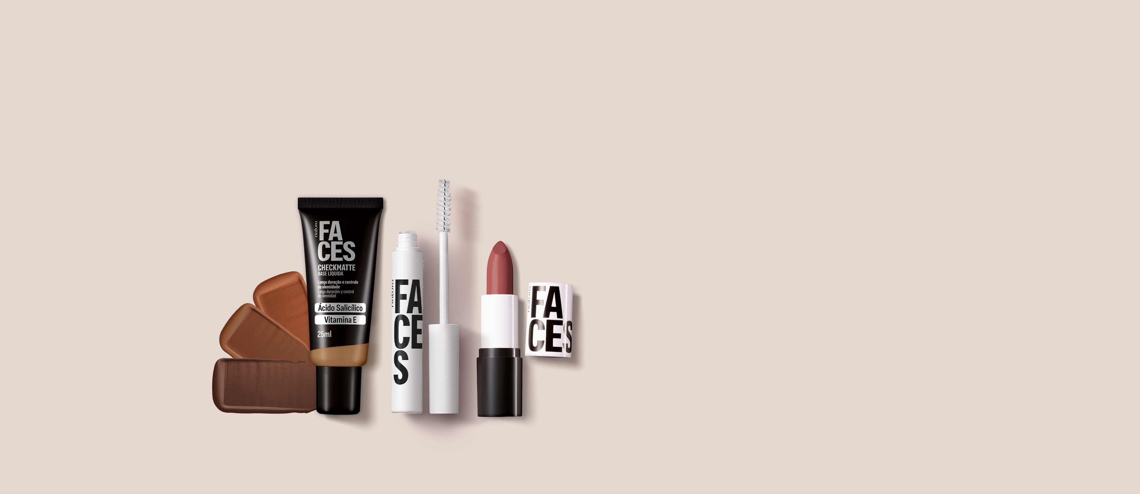 Kit Faces Base Checkmatte, Máscara Incolor e Batom Matte