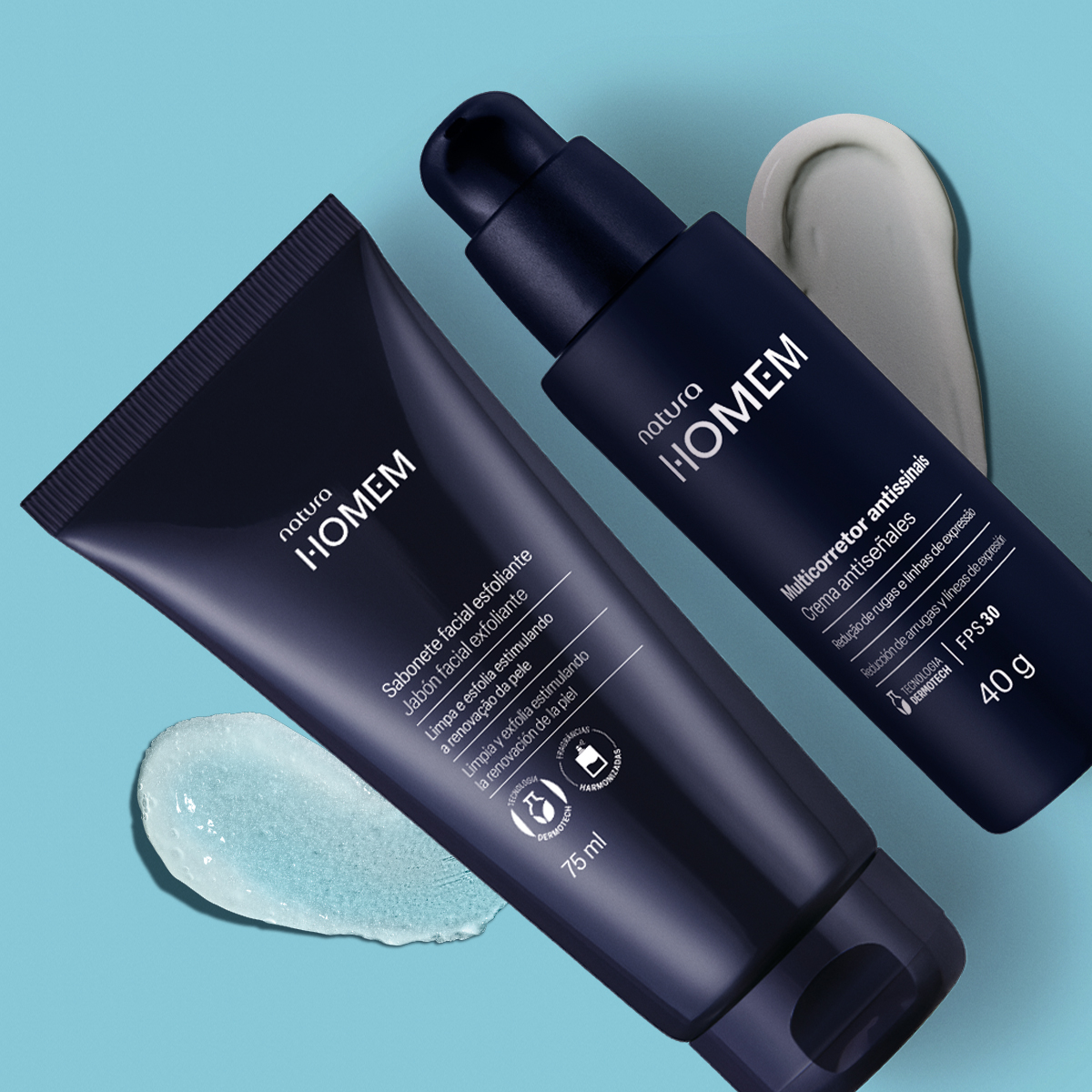 Kit Sabonete Facial Esfoliante e Multicorretor Antissinais Natura Homem (2 produtos)