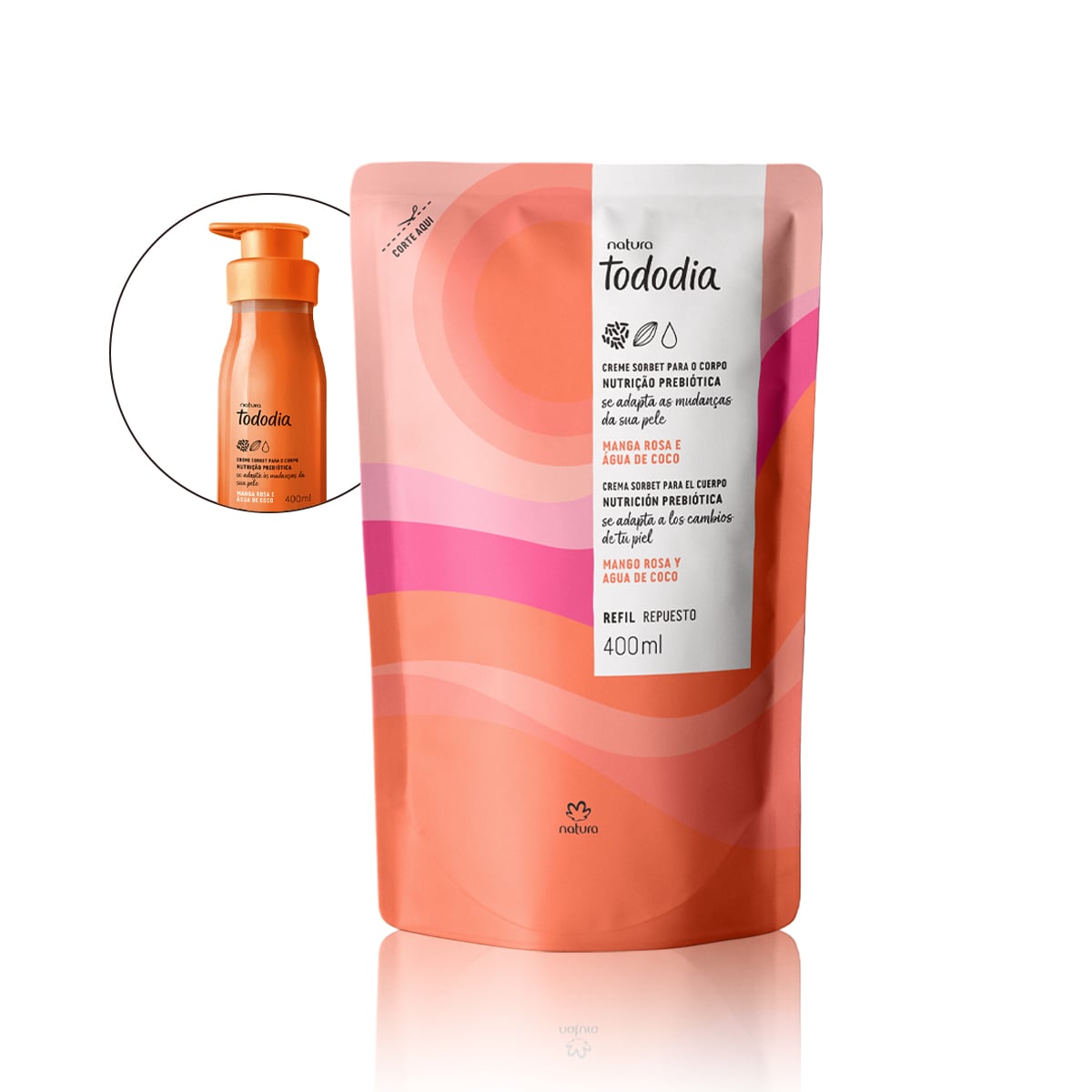 Refil Creme Sorbet Desodorante Nutritivo para o Corpo Tododia Manga Rosa e Água de Coco