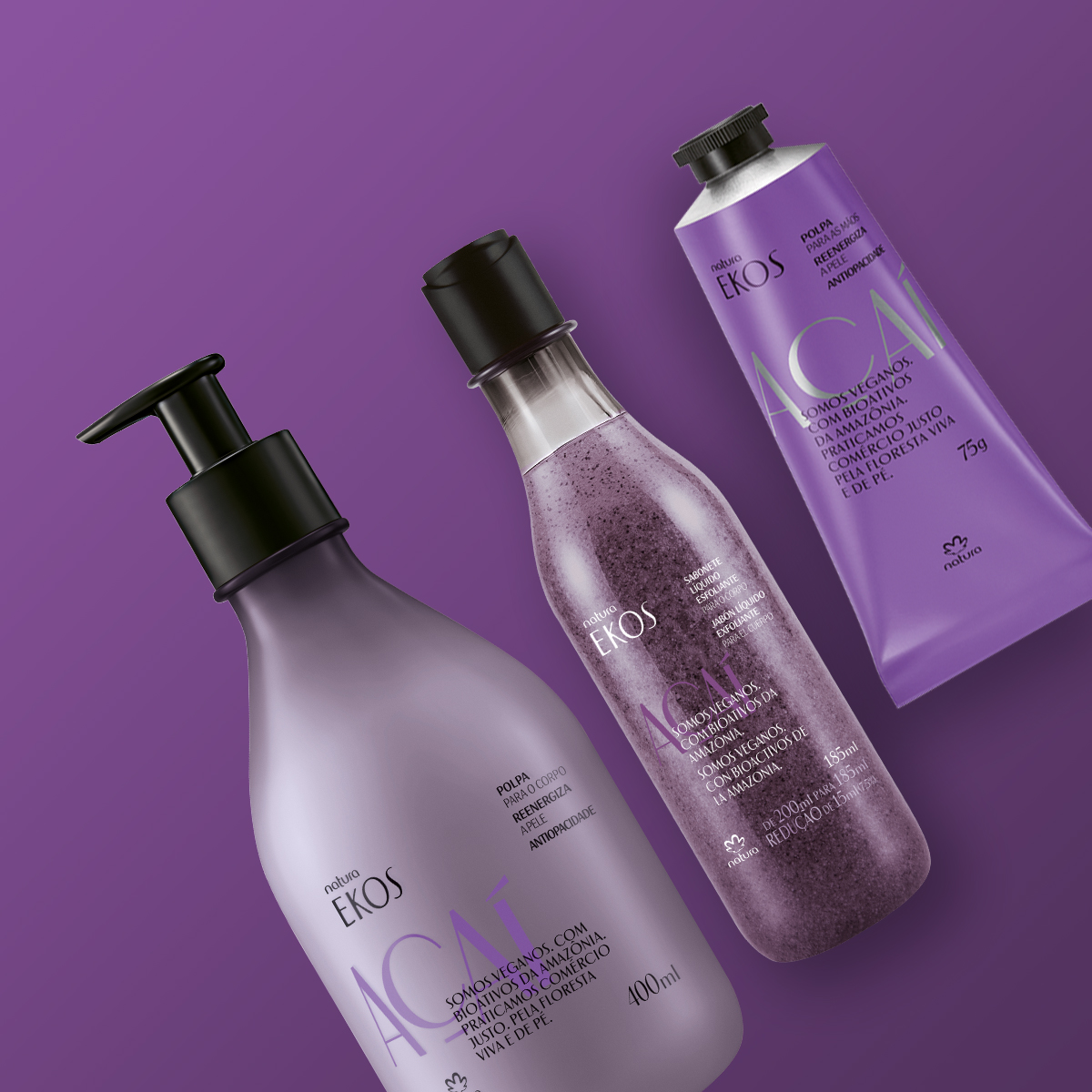 Kit Ekos Açaí Esfoliante e Hidratante Corpo e Mãos (3 produtos)
