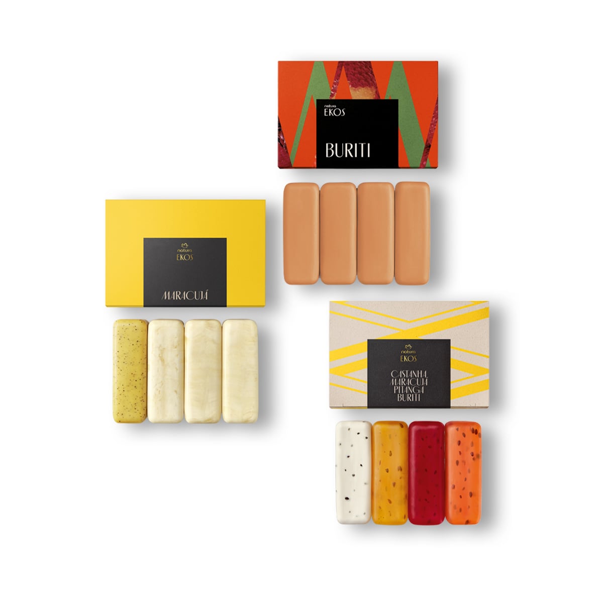 Kit Sabonetes em Barra Ekos Maracujá + Buriti + Esfoliantes (12 produtos)