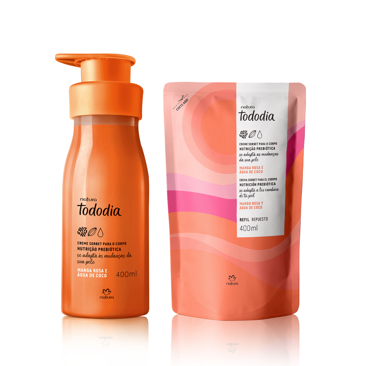 Kit Creme Sorbet Desodorante Nutritivo para o Corpo Tododia Manga Rosa e Água de Coco com Refil
