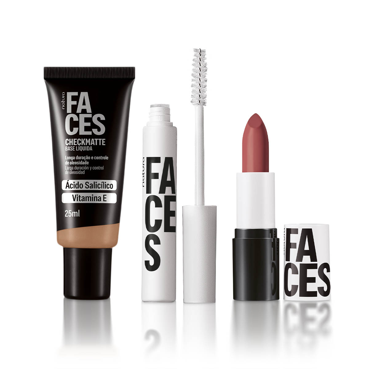 Kit Faces Base Checkmatte, Máscara Incolor e Batom Matte