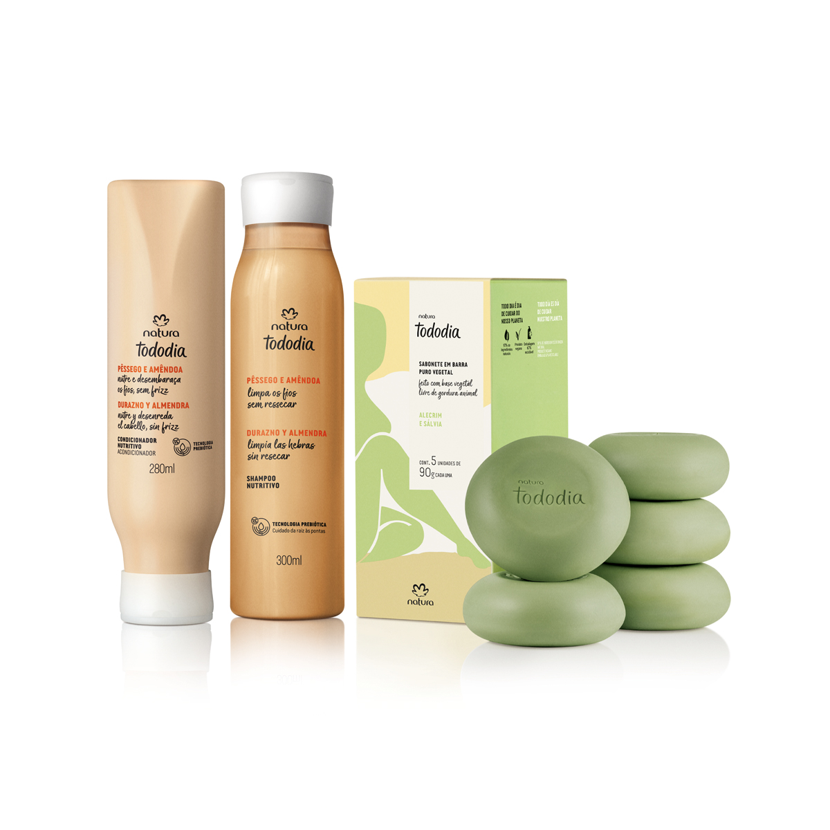 Kit Nutritivo Tododia Pêssego e Amêndoa e Sabonete Alecrim e Sálvia (3 produtos)