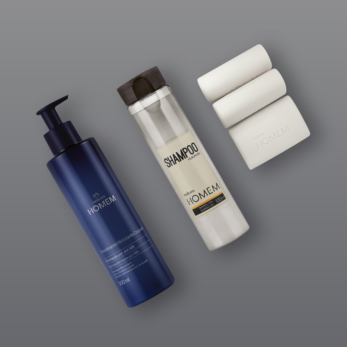 Kit Natura Homem Shampoo, Sabonete em Barra e Hidratante (3 produtos)