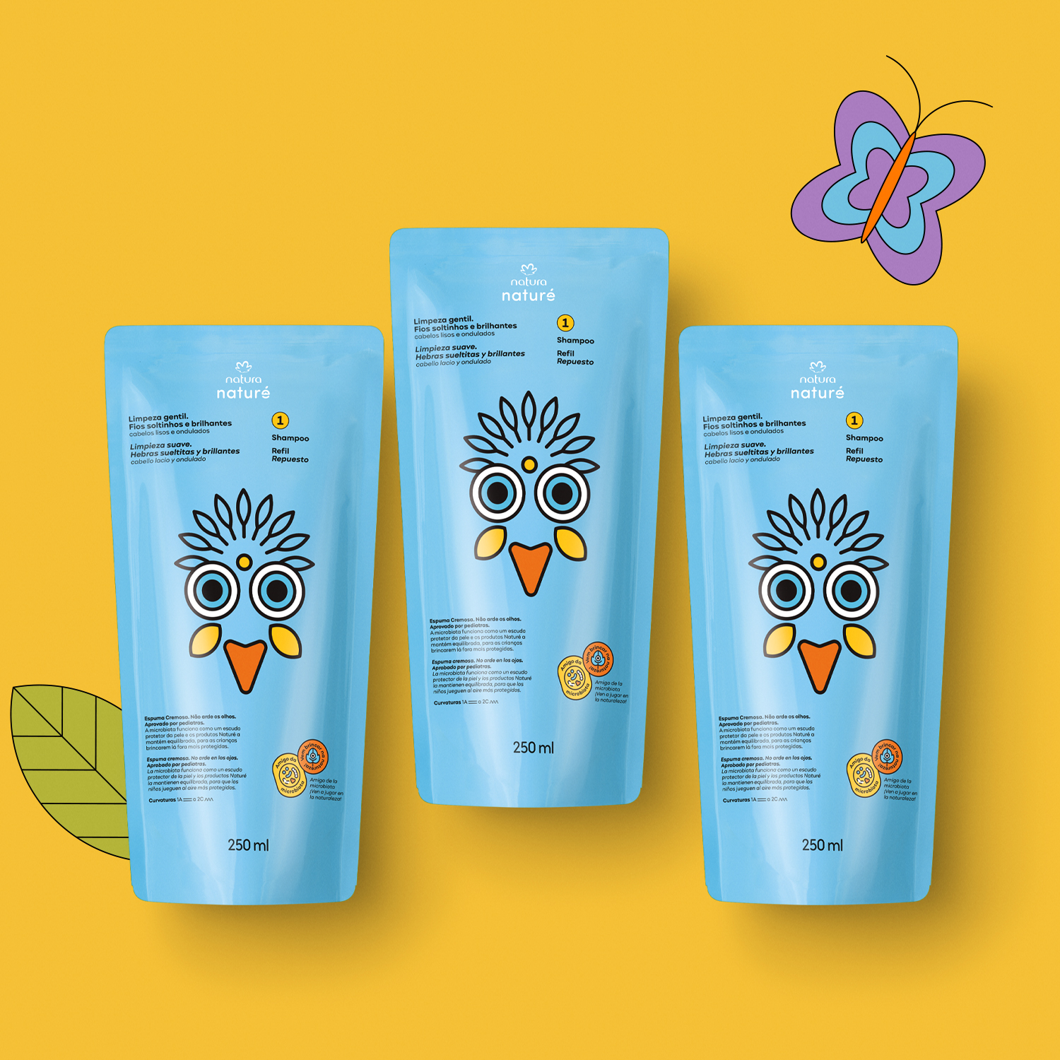 Kit Refil Shampoo para Cabelos Lisos e Ondulados Naturé (3 unidades)