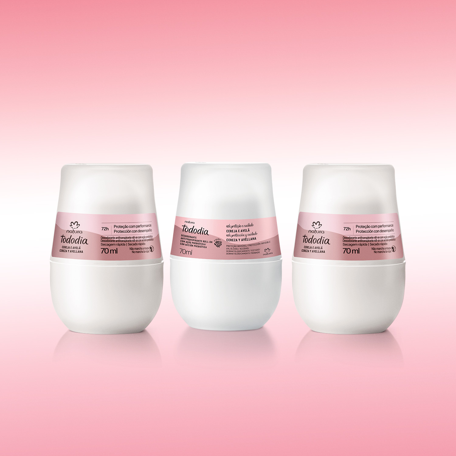 Kit Desodorante Antitranspirante Roll-on Tododia Cereja e Avelã (3 unidades)