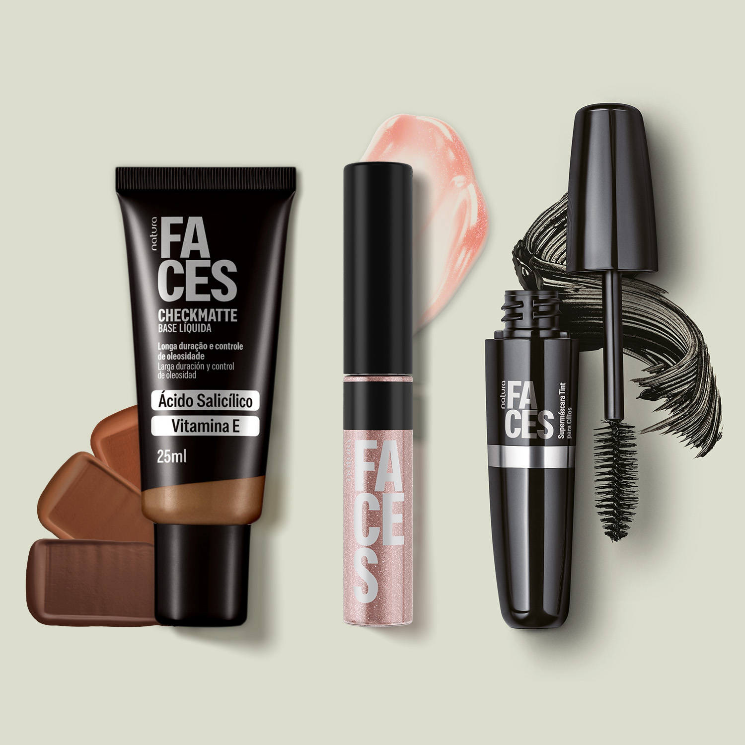 Kit Faces Base Checkmatte, Máscara de Cílios Tint e Gloss
