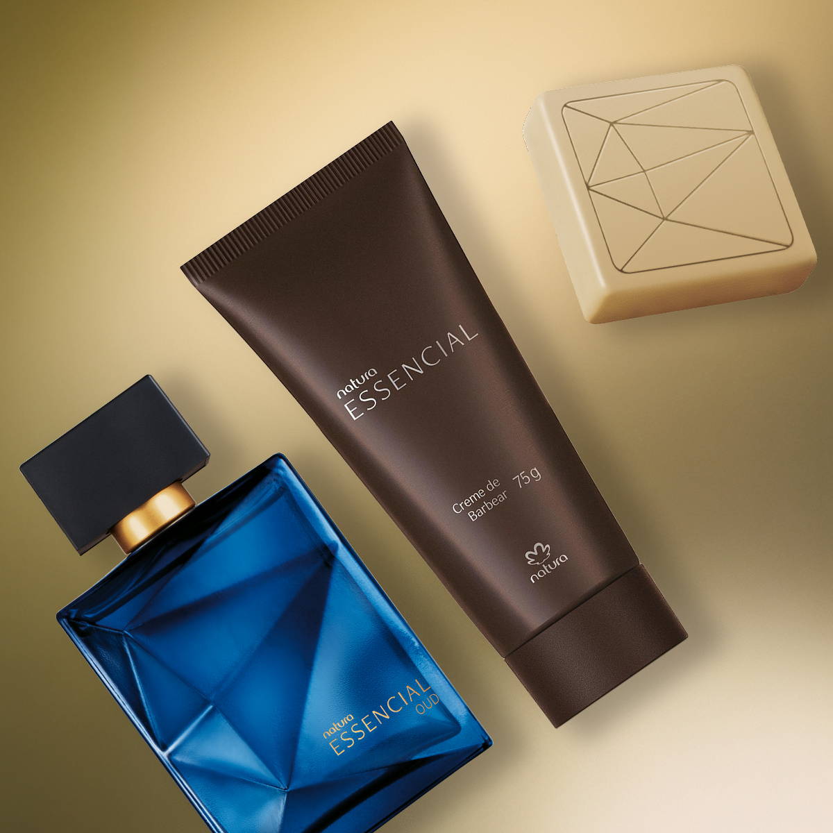 Kit Essencial Oud Masculino, Sabonete em Barra e Creme de Barbear (3 produtos)