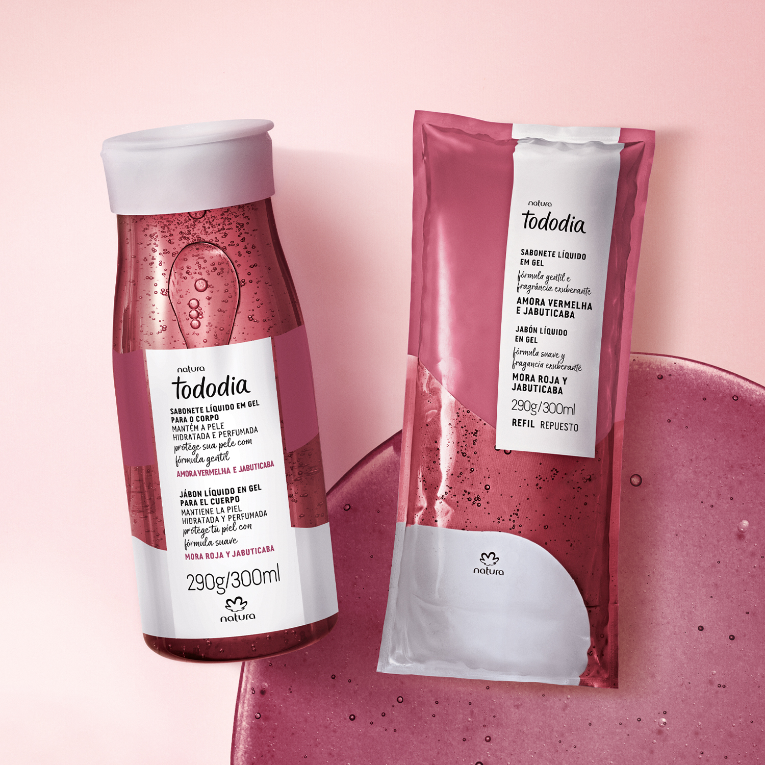 Kit Sabonete Líquido Gel Tododia Amora Vermelha e Jabuticaba com Refil (2 produtos)